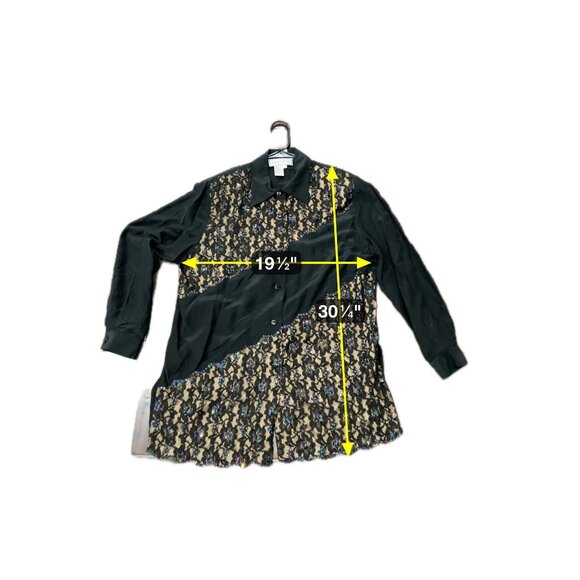 Diane Gilman Womens Black Gold Sequin Lace Silk Button-Up Shirt Sz Medium - Picture 7 of 9